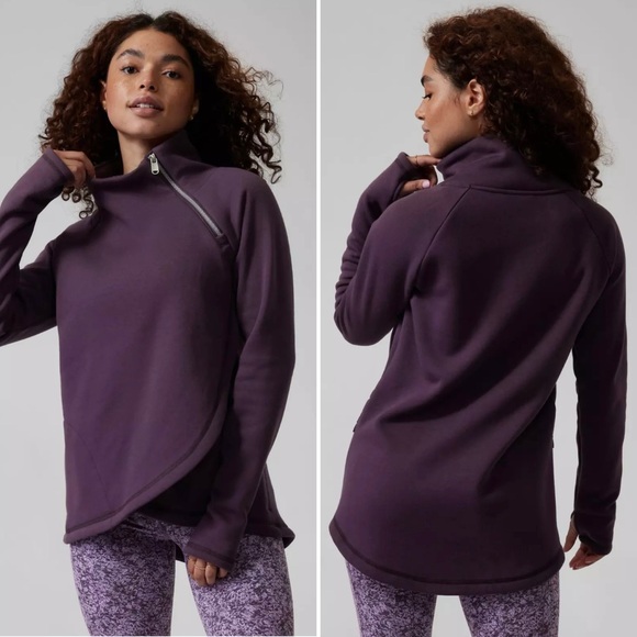 Athleta Cozy Karma Asymmetrical Pullover Sweatshirt Top Plum Size XS‎ #383402 - Picture 1 of 9